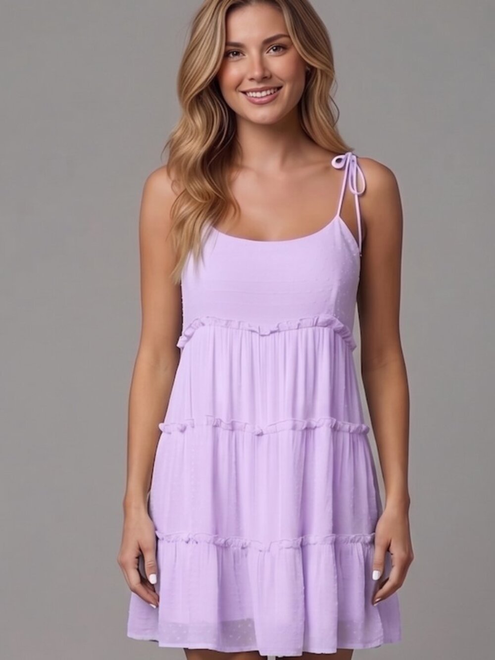 Purple Swiss Dot Frill Trim Cami Dress
